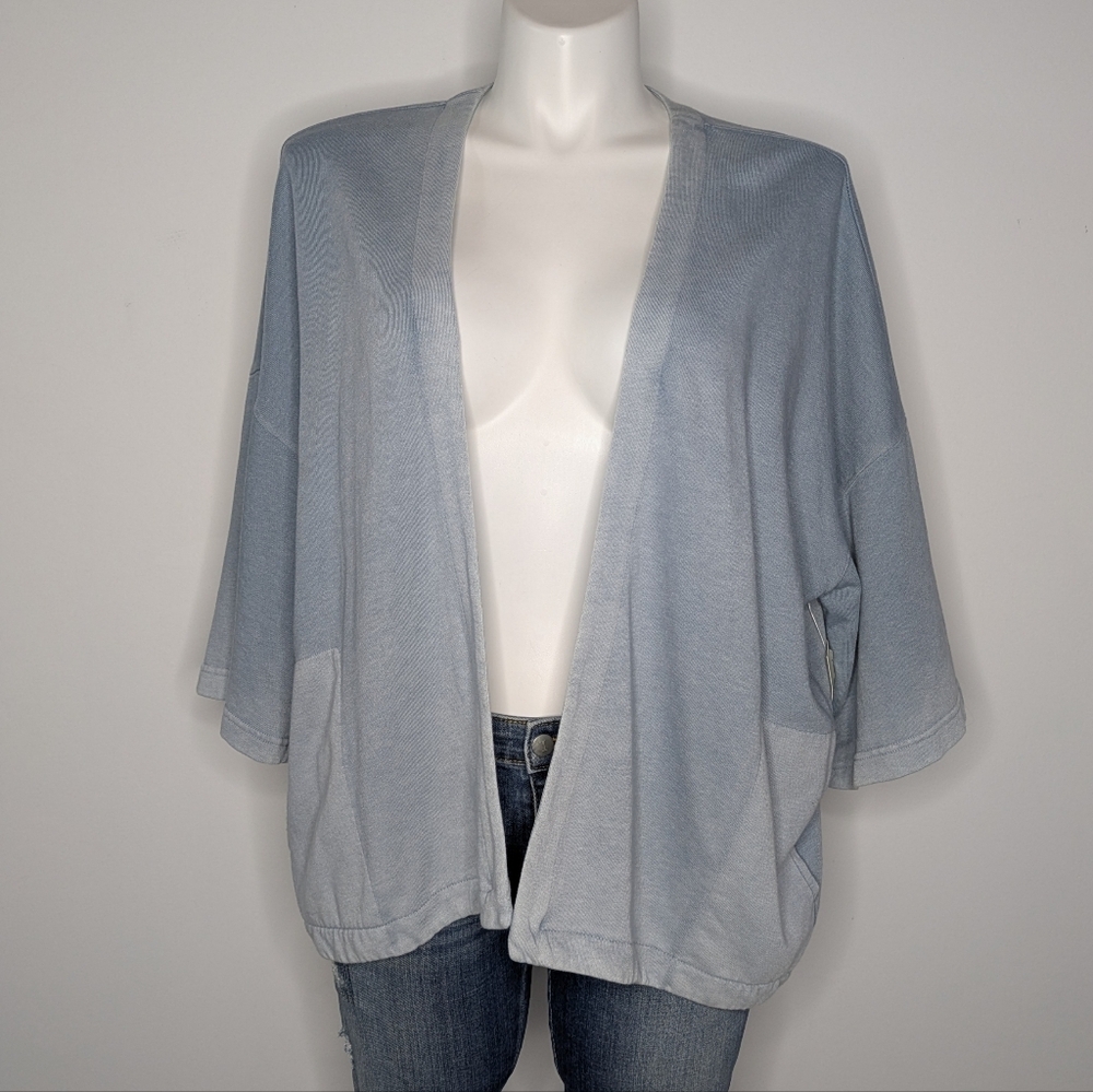NWT GAP Faded Blue Cotton Blend Short Sleeve Open Cardigan Sweatshirt L